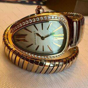 Bvlgari Serpenti Tubogas 35mm Diamond Bezel Women's Watch - 18k Gold - Steel